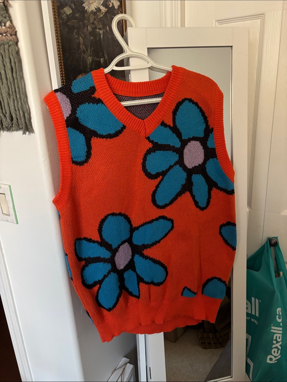 Orange Floral V-Neck Sweater Vest